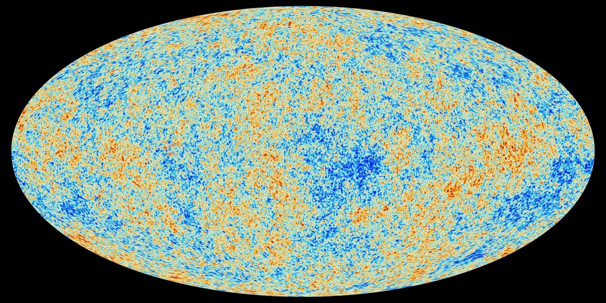 Map of the cosmic microwave background (CMB) showing temperature fluctuations from the early universe